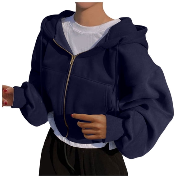 Bibifish Womens Hoodies Gold Zipper Detail Full Zip Up Long Sleeve Hoodies With Side Pocket Cropped Oversized Fit Casual Parties Hoodies With Pockets