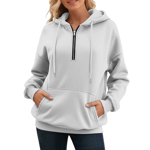 Bibifish Womens Hoodies Half Zip Solid Color Hoodies With Pockets Casual Long Sleeve Zip Hooded Sweatshirts With Pocket For Ladies
