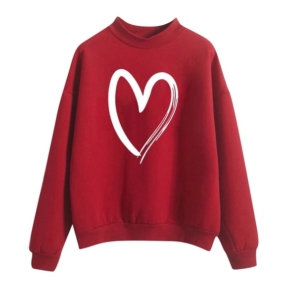 Bibifish Womens Hoodies Heart Graphic Hooded Sweatshirts Half Turtleneck Long Sleeve Soft Loose Fit Casual Daily Streetwear Dating Outings Pullover