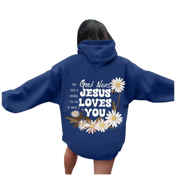 Bibifish Womens Hoodies Letter Floral Print Drawstring Hoodies With Pocket Oversized Fit Spring Fall Long Sleeve Stylish Pullover Tops For Ladies