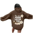 thumbnail image 1 of Bibifish Womens Hoodies Letter Floral Print Drawstring Hoodies With Pocket Oversized Fit Spring Fall Long Sleeve Stylish Pullover Tops For Ladies, 1 of 7