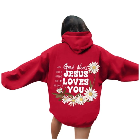 Bibifish Womens Hoodies Letter Floral Print Drawstring Hoodies With Pocket Oversized Fit Spring Fall Long Sleeve Stylish Pullover Tops For Ladies