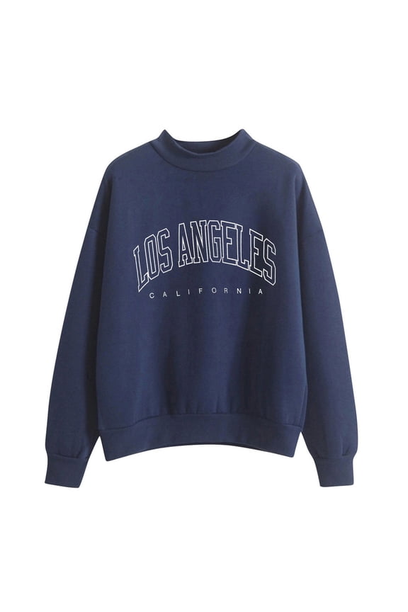 Womens Hoodies Los Angeles California Graphic Hooded Sweatshirts Half Turtleneck Long Sleeve Loose Streetwear Stylish Pullover Tops