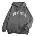 thumbnail image 1 of Bibifish Womens Hoodies New York Letter Print Zipper Front Long Sleeve Hoodies Casual Loose Fit Comfortable Spring Fall City Sweatshirts, 1 of 5