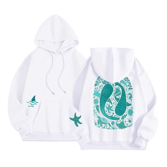 Bibifish Womens Hoodies Ocean Protection Graphic Printed Hoodies Drawstring Funny Graphic Long Sleeve Hooded Sweatshirts With Pockets