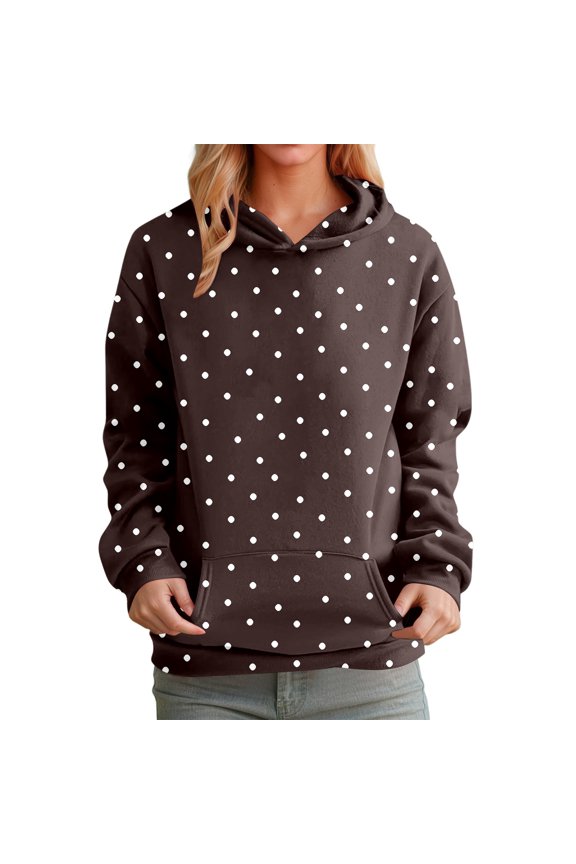Womens Hoodies Polka Dot Pattern Drawstring Hood Long Sleeve Hoodies Relaxed Fit Playful Casual Trips Classic Tops With Pockets