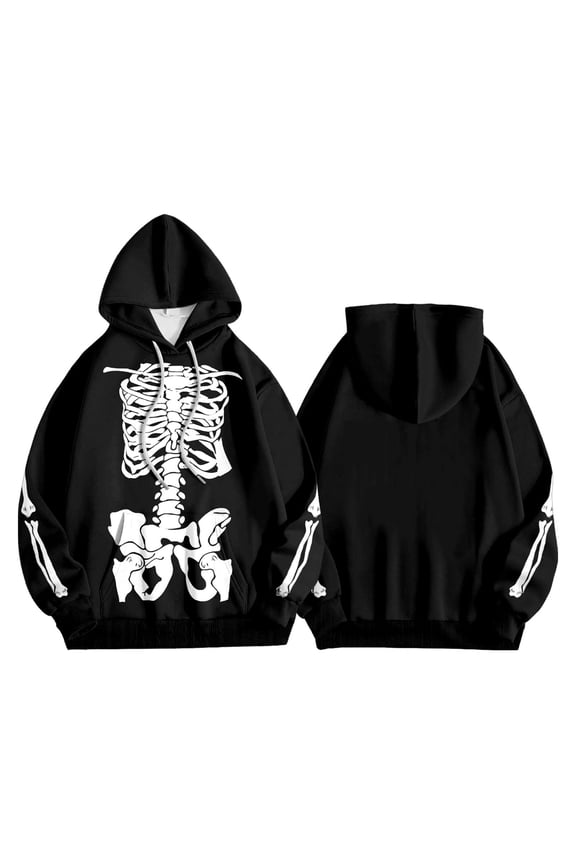 Womens Hoodies Skeleton Pattern Drawstring Hoodies With Side Pockets Oversized Fit Outdoor Activities Events Daily Wear Pullover
