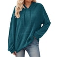 thumbnail image 1 of Bibifish Womens Hoodies Soft Knit Solid Color Drawstring Pullover Tops Casual Cozy Fall Winter Long Sleeve Trendy Hooded Sweatshirts, 1 of 4