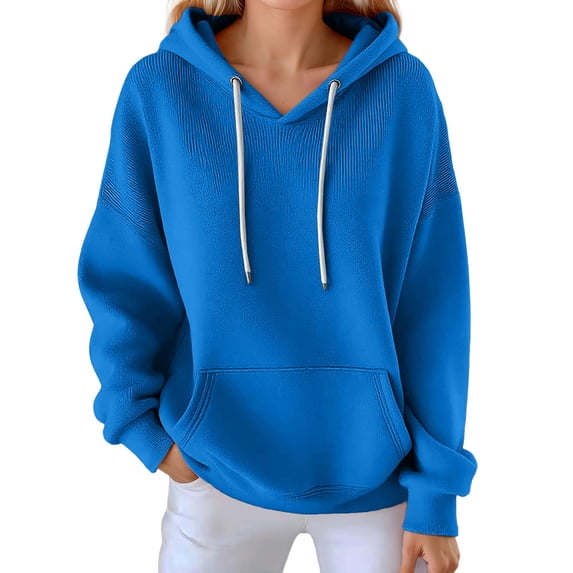 Bibifish Womens Hoodies Solid Color Drawstring Hood Long Sleeve Hoodies With Pocket Loose Fit Modern Casual Dates Daily Timeless Pullover Tops