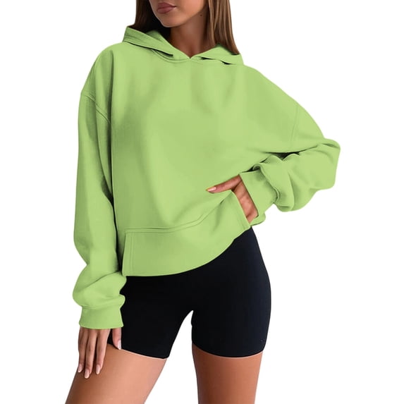Bibifish Womens Hoodies Solid Color Lined Long Sleeve Hooded Pullover Tops Basic Warm Cozy Drop Shoulder Loose Hoodies