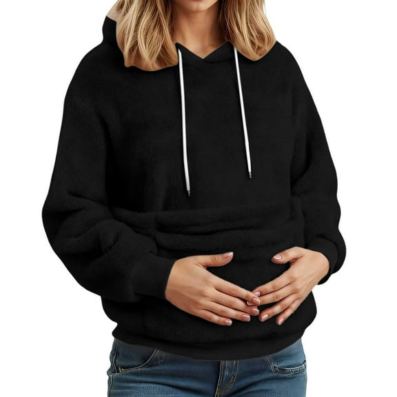 Bibifish Womens Hoodies Solid Color Fuzzy Fabric Pullover Hoodies With Pocket Soft Warm Casual Street Style Daily Trendy Comfortable Hoodies
