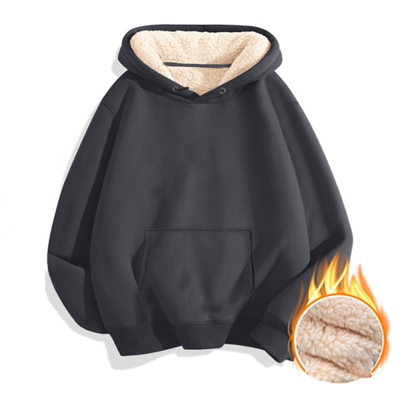 Bibifish Womens Hoodies Thick Fleece Lining Drop Shoulder Solid Color Hoodies Warm Cozy Fall Winter Drawstring Pullover Tops With Pocket