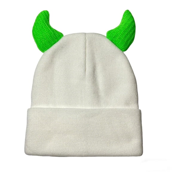 Bibifish Womens Horn Decor Knit Cuffed Beanie Hat Soft Knit Stretchy Soft Lightweight Casual Daily Wear Street Style Cool Stylish Hats For Ladies