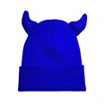 thumbnail image 1 of Bibifish Womens Horn Decor Knit Cuffed Beanie Hat Soft Knit Stretchy Soft Lightweight Casual Daily Wear Street Style Cool Stylish Hats For Ladies, 1 of 3