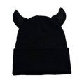 thumbnail image 1 of Bibifish Womens Horn Decor Knit Cuffed Beanie Hat Soft Knit Stretchy Soft Lightweight Casual Daily Wear Street Style Cool Stylish Hats For Ladies, 1 of 4