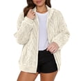 thumbnail image 1 of Bibifish Womens Jackets Cable Knit Fuzzy Full Zip Up Hooded Jackets Rib Cuffs Warm Cozy Oversized Fit Casual Daily Wear Cute Comfy Fuzzy Jackets, 1 of 5