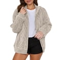 thumbnail image 1 of Bibifish Womens Jackets Cable Knit Fuzzy Full Zip Up Hooded Jackets Rib Cuffs Warm Cozy Oversized Fit Casual Daily Wear Cute Comfy Fuzzy Jackets, 1 of 5