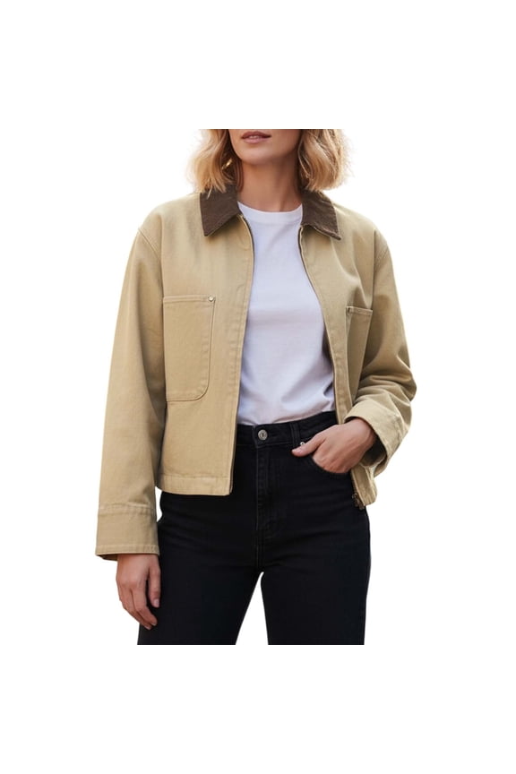 Womens Jackets Casual Zip Up Jackets Corduroy Stand Collar Trendy Daily Streetwear Lightweight Outerwear With Pockets