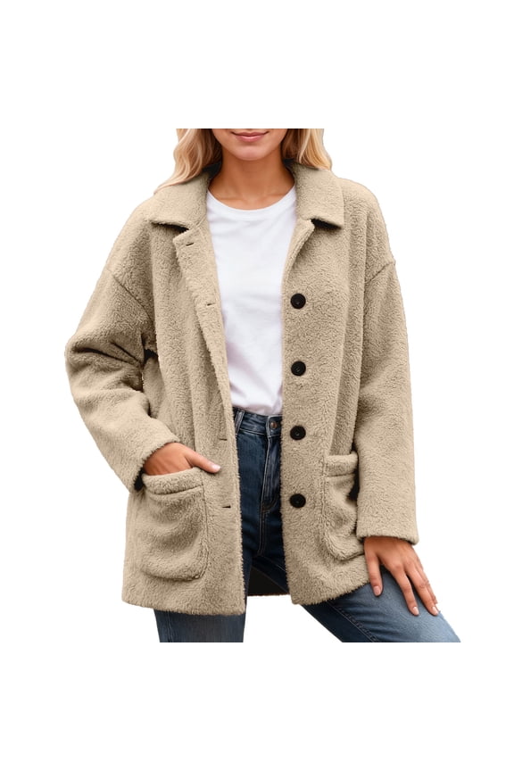 Womens Jackets Fuzzy Lapel Collar Button Down Jackets Side Pocket Oversized Fit Warm Stylish Casual Daily Commute Trendy Jackets