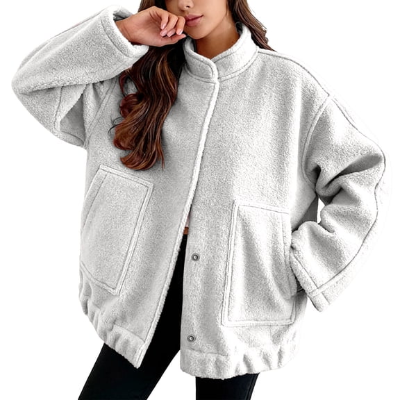 Bibifish Womens Jackets Fuzzy Stand Collar Button Down Jackets With Side Pocket Oversized Stylish Casual Daily Commute Wear Jackets