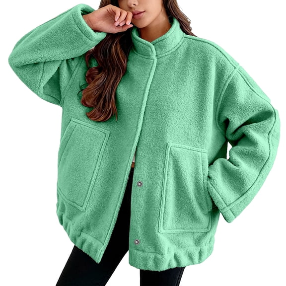 Bibifish Womens Jackets Fuzzy Stand Collar Button Down Jackets With Side Pocket Oversized Stylish Casual Daily Commute Wear Jackets
