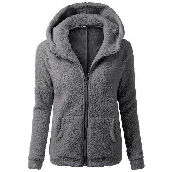Bibifish Womens Jackets Hooded Fleece Jackets Sweater Coats Casual Solid Color Winter Warm Zipper Ladies Coat Outwears With Pockets