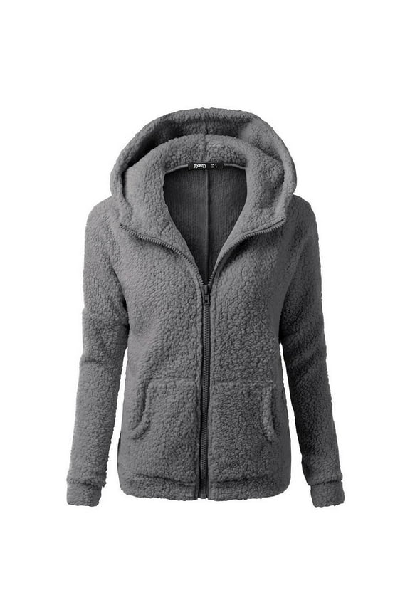 Womens Jackets Hooded Fleece Jackets Sweater Coats Casual Solid Color Winter Warm Zipper Ladies Coat Outwears With Pockets