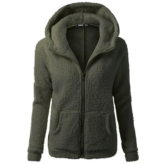 Bibifish Womens Jackets Hooded Fleece Jackets Sweater Coats Casual Solid Color Winter Warm Zipper Ladies Coat Outwears With Pockets