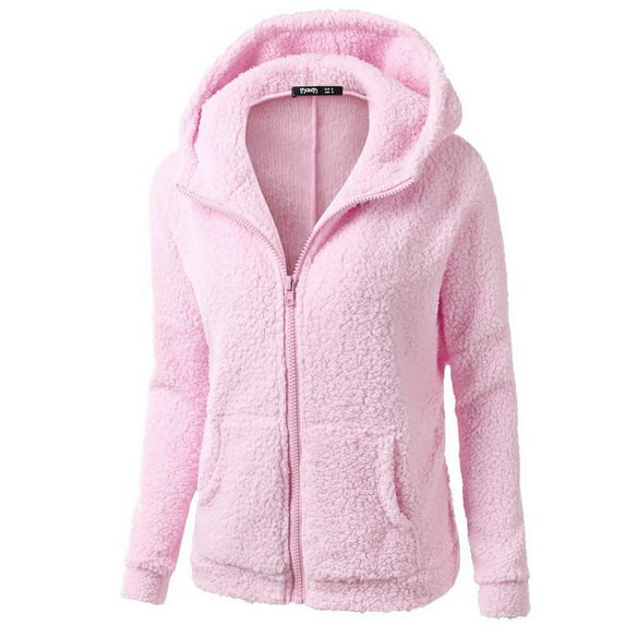 Bibifish Womens Jackets Hooded Sweater Coats Winter Warm Thick Fleece Thermal Coats Casual Solid Color Zipper Up Outwear For Ladies