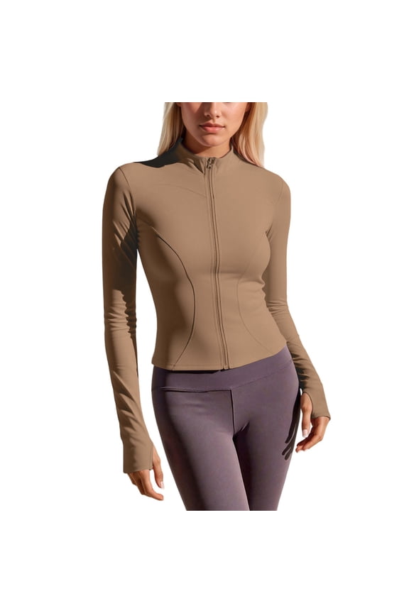 Womens Jackets Lightweight Stretchy Mock Neck Yoga Jackets With Pocket Breathable Workout Running Slim Fit Athletic Outerwear Tops