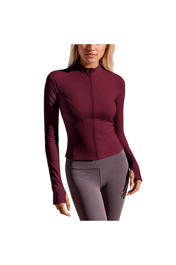Womens Jackets Lightweight Stretchy Mock Neck Yoga Jackets With Pocket Breathable Workout Running Slim Fit Athletic Outerwear Tops