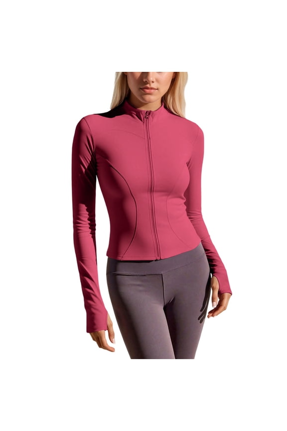 Womens Jackets Lightweight Stretchy Mock Neck Yoga Jackets With Pocket Breathable Workout Running Slim Fit Athletic Outerwear Tops