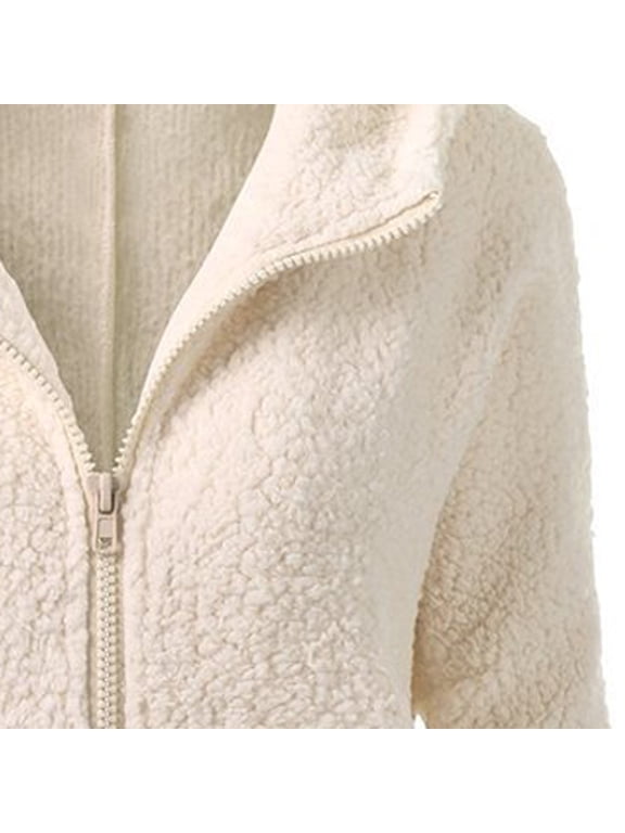 Womens Jackets Soft Thick Fleece Thermal Jackets Soft Cozy Long Sleeve Hooded Sweater Coats Winter Warm Zipper Coats With Pockets