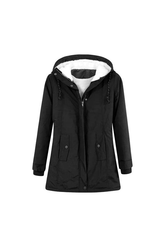 Womens Jackets Thermal Lined Zip Up Hooded Coats With Front Pockets Soft Warm Lightweight Winter Outdoor Windproof Cold Weather Coats