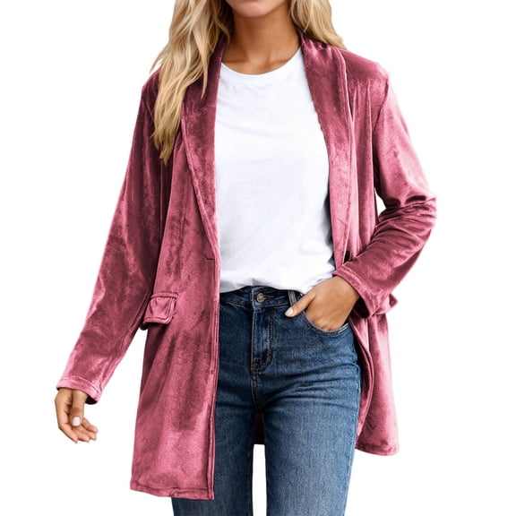 Bibifish Womens Jackets Velvet Open Front Long Length Jackets Side Pocket Relaxed Fit Elegant Casual Office Daily Commute Outings Stylish Jackets