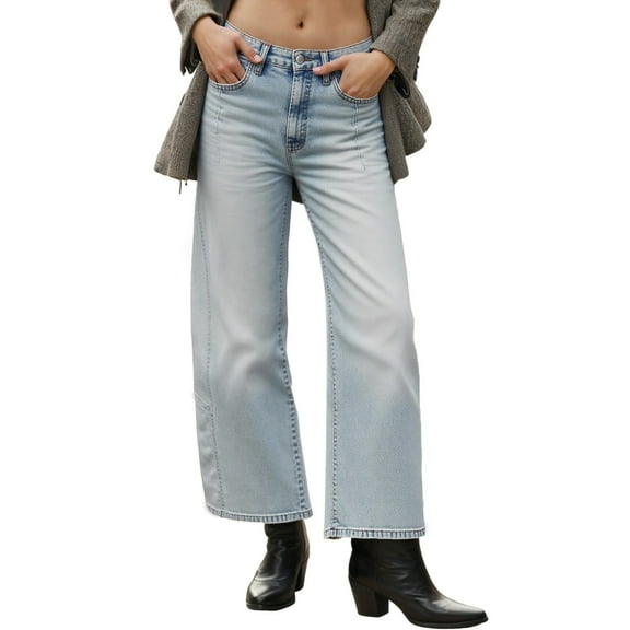 Bibifish Womens Jeans Dark Blue Distressed Wide Leg Cropped Wide Leg Denim Pants Detail Soft Fabric Relaxed Fit Casual Daily Outings Retro Jeans