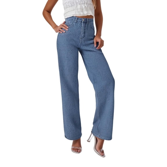 Bibifish Womens Jeans Light Blue Straight Leg Lightweight Knit Denim Pants High Waist Breathable Fabric Relaxed Fit Casual Daily Outings Jeans