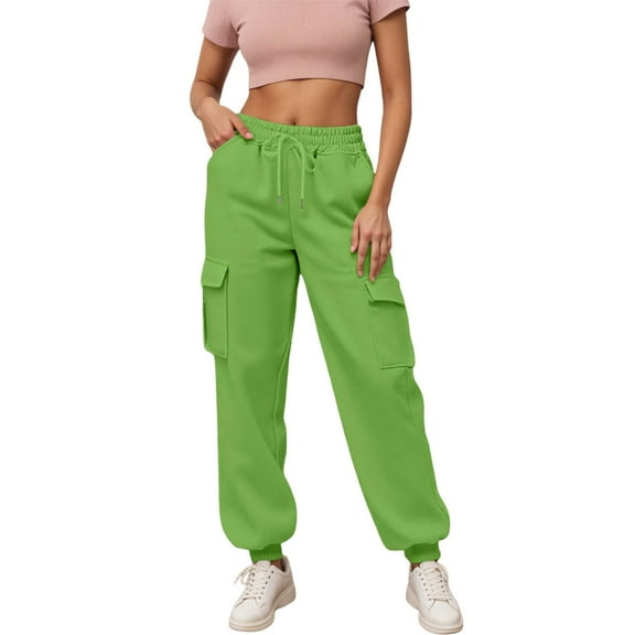 Bibifish Womens Jogger Pants Green Comfy Waist Drawstring Pants With Zipper Pockets Solid Color Fall Winter Sports Workout Sweatpants