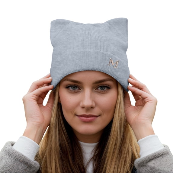 Bibifish Womens Knit Beanie Winter Fluffy Cat Ear Outdoor Versatile Autumn Cold Weather Slouch Beanies