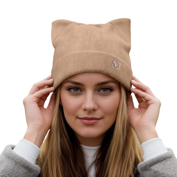 Bibifish Womens Knit Beanie Winter Fluffy Cat Ear Outdoor Versatile Autumn Cold Weather Slouch Beanies