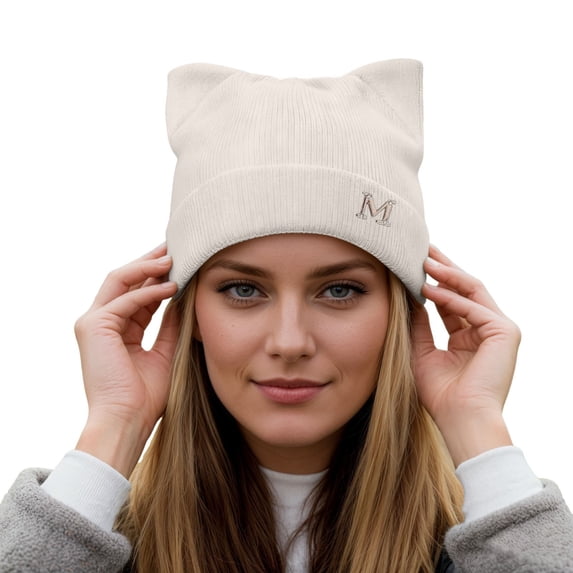 Bibifish Womens Knit Beanie Winter Fluffy Cat Ear Outdoor Versatile Autumn Cold Weather Slouch Beanies