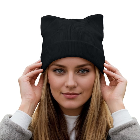 Bibifish Womens Knit Beanie Winter Fluffy Cat Ear Outdoor Versatile Autumn Cold Weather Slouch Beanies