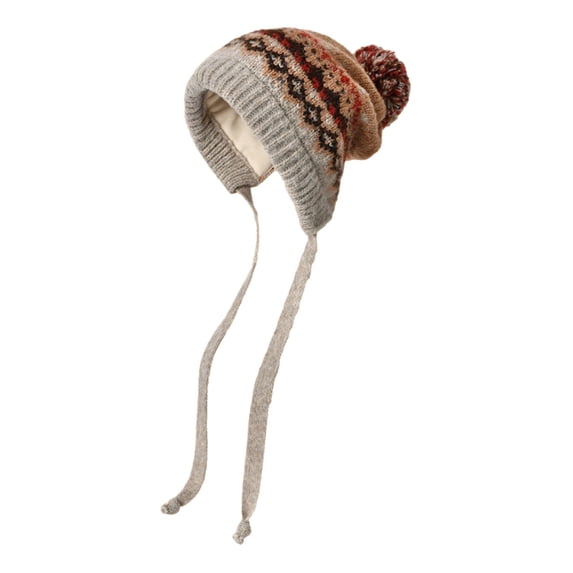 Bibifish Womens Knit Beanie Winter Jacquard Knit Tie Strap Outdoor Ear Flap Casual Caps