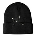 thumbnail image 1 of Bibifish Womens Knit Cuffed Beanie Hat With Black Cat Embroidery Stretchy Soft Lightweight Hat Daily Casual Outings Cute Stylish Hats, 1 of 2