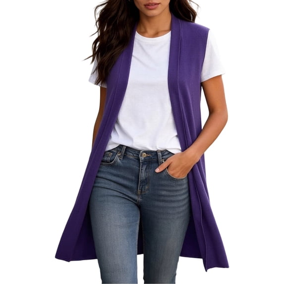 Bibifish Womens Knit Vest Cardigan Sweaters Sleeveless Maxi Length Relaxed Fit Open Front With Pockets Cardigans
