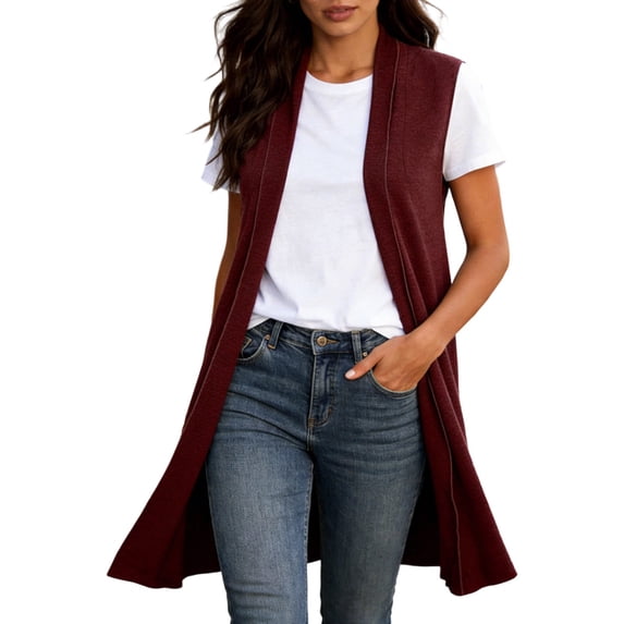 Bibifish Womens Knit Vest Cardigan Sweaters Sleeveless Maxi Length Relaxed Fit Open Front With Pockets Cardigans