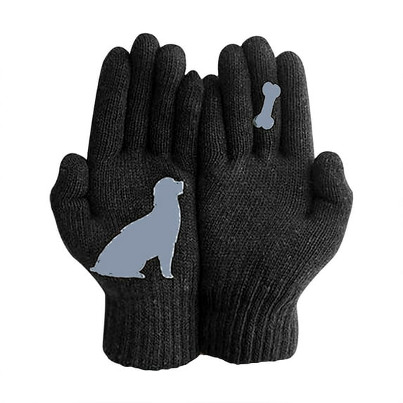 Bibifish Womens Knitted Gloves Trendy Dog Pattern Solid Color Gloves Comfy Soft Knitted Daily Wear Outdoor Activities Gloves