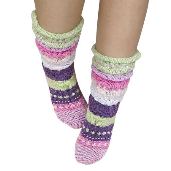 Bibifish Womens Knitted Socks Calf Length Colorful Trendy Slouch Socks Trendy Novelty Style Fall Winter Home Wear Leg Warmers For Ladies