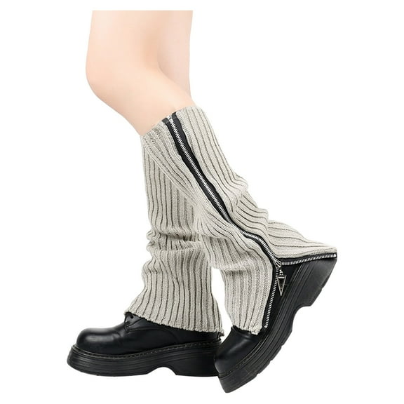 Bibifish Womens Leg Warmer Side Zipper Detail Ribbed Fabric Slouchy Fit Leg Warmer Casual Streetwear Trendy Daily Wear Leg Warmer