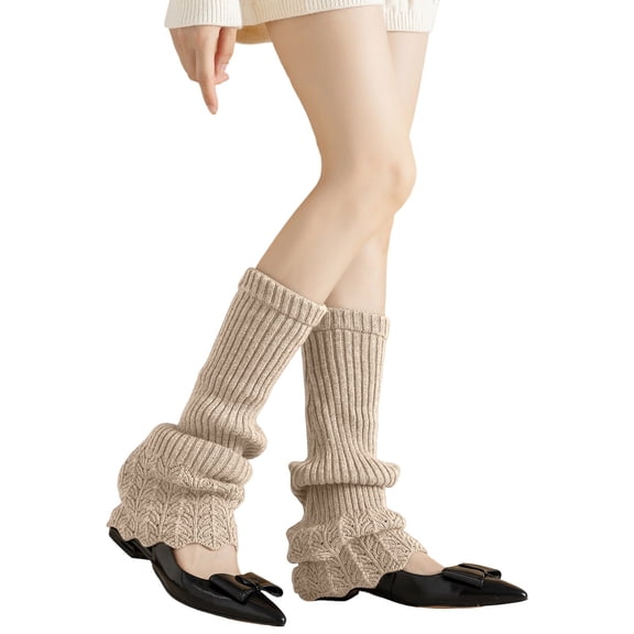 Bibifish Womens Leg Warmer Solid Color Knit Cable Pattern Ribbed Leg Warmer Slouchy Fit Soft Casual Daily Wear Commutes Stylish Leg Warmer